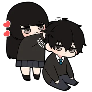 🖤 anime, couple, love, cartoon, chibi, cute telegram sticker