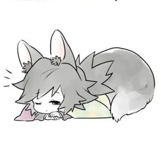 🌟 Dibujos animados, Anime, Orejas de animales, Lindo, Chibi, Durmiendo, Acostado, Kawaii telegram sticker