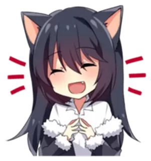 😄 Fille anime, Oreilles de chat, Sourire, Joyeux, Kawaii, Chibi telegram sticker