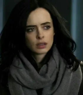 🥀 Jessica Jones femme, brune, écharpe, visage, portrait, actrice, Marvel telegram sticker