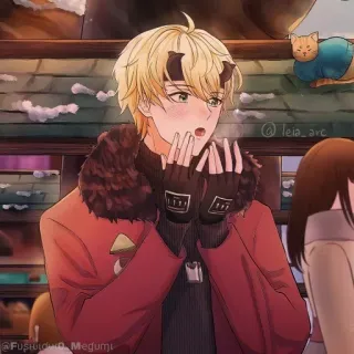 💠 Thoma Genshin Impact anime, genshin impact, thoma, cat, winter, cold, red coat whatsapp sticker