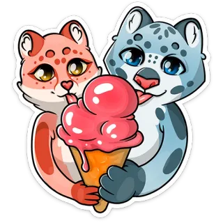 🍦 snow leopard, ice cream, cute, animal, cartoon, sticker telegram sticker