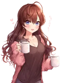 💞 Anime, Mädchen, Süß, Kaffee, Tassen, Kawaii telegram sticker