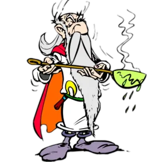 🍲 Getafix Asterix desenho animado, mago, poção, magia, banda desenhada, asterix, panoramix whatsapp sticker