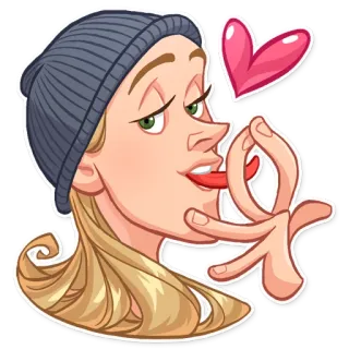 😍 여자, 손가락 핥기, 하트, 사랑, 행복, 만화, 스티커 telegram sticker