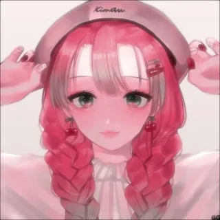 💋 Kimura anime, girl, pink hair, cherry, cute, portrait telegram sticker