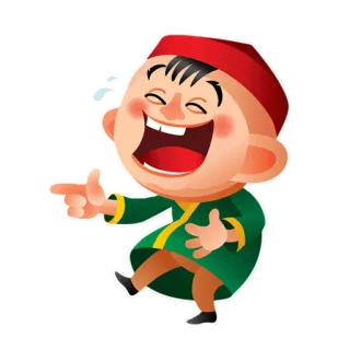 😂 웃음, 만화, 소년, 가리키는, 전통 의상 whatsapp sticker