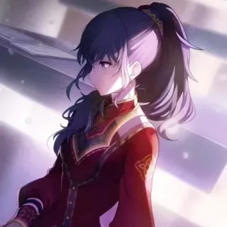 🕳️ Anime, Ragazza, Capelli viola, Vestito rosso, Coda di cavallo, Personaggio, Illustrazione telegram sticker