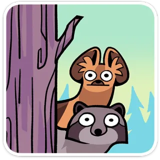 ⭐ animal, cartoon, dog, raccoon, tree, hiding telegram sticker