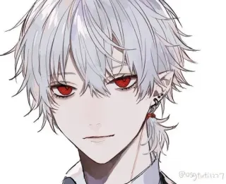 🤍 anime, manga, elf, white hair, red eyes, character, art whatsapp sticker