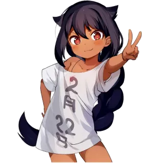 ✌️ 2月22 Anime, Manga, Fille, Chat, Oreilles, Signe de paix, Rendez-vous telegram sticker