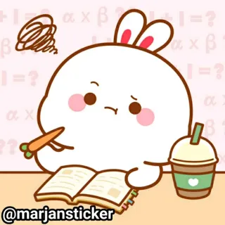 ❤️ @marjansticker кролик, морковь, учеба, книга, милый, напиток, стикер telegram sticker