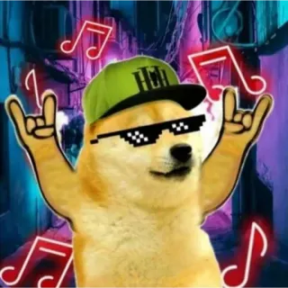 🥳 Doge HELL Doge, 表情包, 音乐, 太阳镜, 地狱 telegram sticker