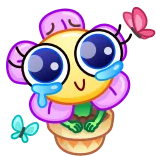 🥹 bunga, kartun, menangis, sedih, tanaman, kupu-kupu, imut telegram sticker