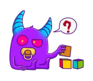 🤔 Monster, Baby, Schnuller, Bausteine, Fragezeichen, Lila, Cartoon, Süß whatsapp sticker