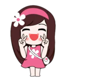 😙 卡通, 女孩, 和平标志, 可爱, 花 whatsapp sticker