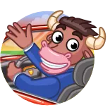👋 zwierzę, krowa, kreskówka, jazda, samochód, garnitur telegram sticker