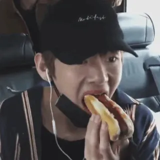 🎋 person, hot dog, eating, food, snack, man, hungry telegram sticker