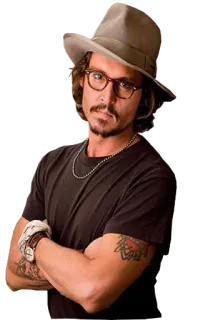 😕 Johnny Depp actor, celebrity, man, hat, glasses telegram sticker