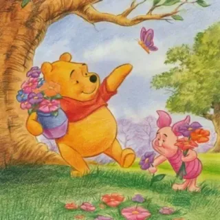 😍 Winnie the Pooh winnie the pooh, cartoon, piglet, disney, flowers, butterfly telegram sticker