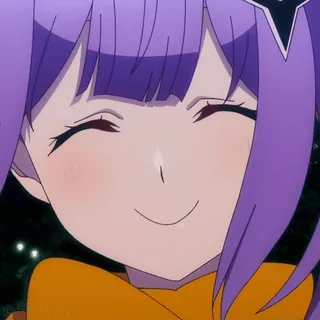 🙂 anime, dziewczyna, uśmiech, słodka, fioletowe włosy, wesoła telegram sticker