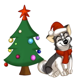 ⛄️ Natal, cão, árvore, feriado, festivo, cachecol, gorro de Papai Noel, inverno telegram sticker