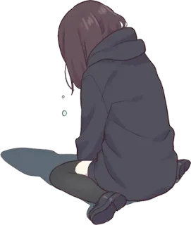 😭 Chica anime, Sudadera con capucha, Sentada, Triste, Solitaria, Kawaii telegram sticker