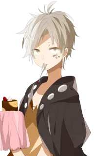 😐 anime, boy, cake, dessert, food, eating telegram sticker