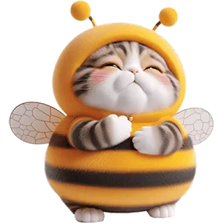 😣 แมว, ผึ้ง, สัตว์, น่ารัก, การ์ตูน, คาวาอิ, ลูกแมว whatsapp sticker