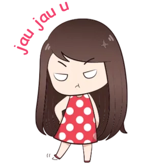 😡 cartoon, girl, angry, cute, polka dots, dress, emotion, expression telegram sticker