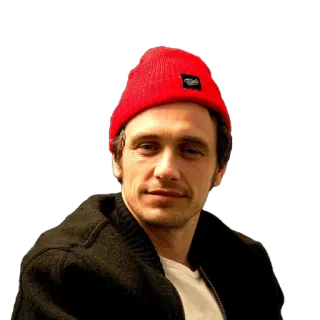😐 James Franco actor, celebridad, retrato, hombre, gorro rojo whatsapp sticker