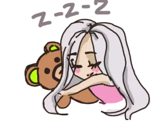 🛌 女孩, 泰迪熊, 可爱, 睡觉, 卡通, 动漫, 卡哇伊 telegram sticker