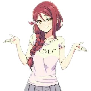 😏 Dziewczyna anime, Wzruszanie ramionami, Pytający, Niepewny, Warkocz, Kreskówka, Postać telegram sticker