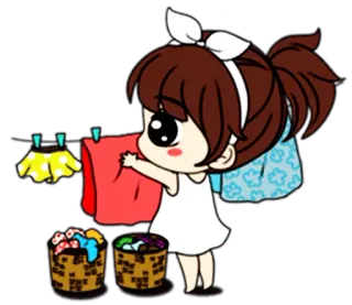 👸 Kreskówka, Dziewczyna, Pranie, Sprzątanie, Słodkie, Domowe telegram sticker