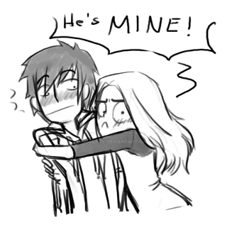 🙈 He's MINE! desenho animado, casal, amor, possessivo, romance, abraço, relacionamento whatsapp sticker