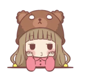 😒 menina, anime, fofa, kawaii, chapéu de urso, beicinho telegram sticker