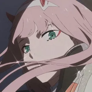 👀 Zero Two Darling in the Franxx Anime, Różowe włosy, Rogi, Dziewczyna, Zero Two telegram sticker