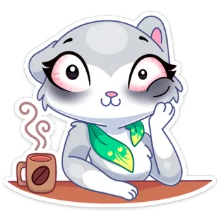 ☕️ gato, café, cansado, dormilón, dibujo animado, animal telegram sticker