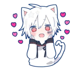 😍 Anime, Gatto, Cuori, Kawaii, Carino telegram sticker