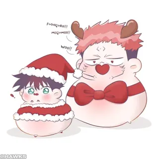 ⚪️ FUSHIGURO!!! MEGUMI!!!! WOO!! Natal, Anime, Kartun, Lucu, Meriah, Liburan telegram sticker