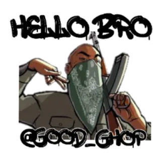 😄 HELLO BRO
@GOOD_GHOP Gangster, Waffe, Cartoon, Gang, Mann, Bandana whatsapp sticker