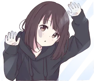 😦 Anime, Fille, Mignon, Sweat à capuche, Dessin animé telegram sticker