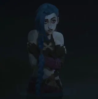 🌀 Jinx Arcane anime, pelo azul, triste, chica, League of Legends telegram sticker