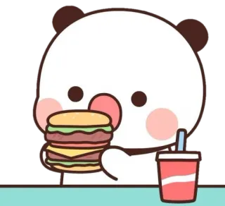 🍼 Panda, Hambúrguer, Comendo, Fofo, Desenho animado, Bebida telegram sticker