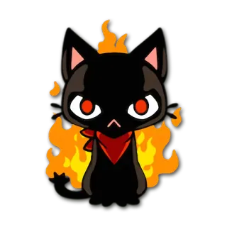 👿 猫, 火焰, 火, 红眼睛, 动物, 卡通, 贴纸 telegram sticker