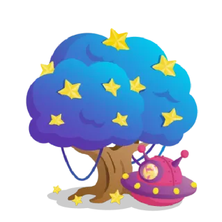 ✨ tree, stars, spaceship, fantasy, cartoon, alien, sky, night telegram sticker