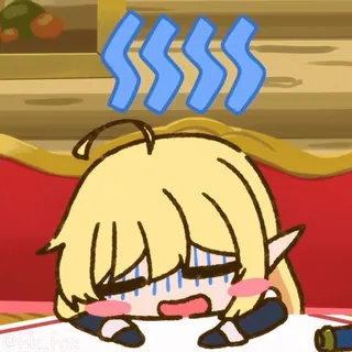 🥴 anime, nervoso, preoccupato, sudato, chibi, elfo telegram sticker