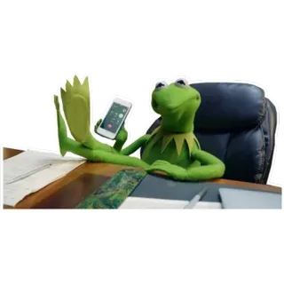 🙂 Kermit Kermit de Kikker, Muppets, zittend, telefoon, kantoor, ontspannen telegram sticker