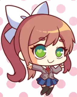 💚 Monika Doki Doki Literature Club! anime, chibi, cute, game, character, Monika, Doki Doki Literature Club telegram sticker