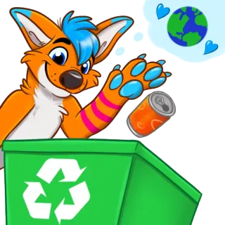 ♻️ Furry, Recyclage, Terre, Environnement, Écologique, Dessin animé, Animal whatsapp sticker
